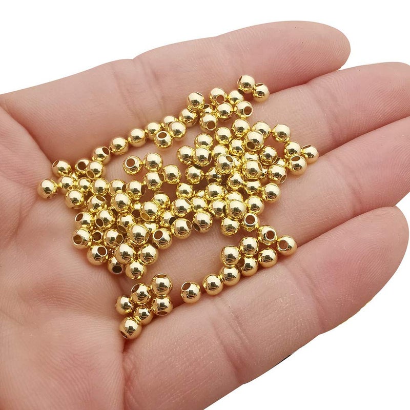 WOCRAFT 200 pcs Gold Smooth Round Spacer Beads Gold Plated Brass Tarnish Resistant Seamless Loose Connector Beads for DIY Bracelet Jewelry Making (4mm/0.16 inch (Gold)) - Image 2